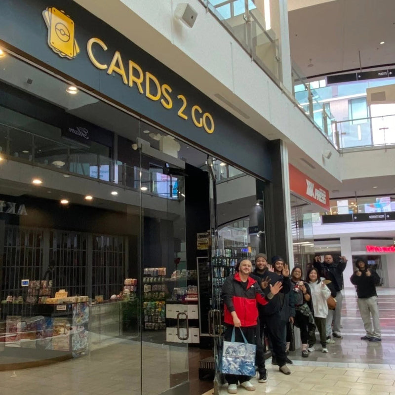 Collectors lined up outside a Cards2Go store